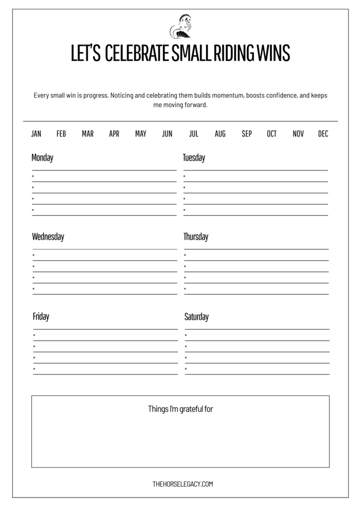 Make progress visible with a printable riding wins tracker for riders and horse owners.