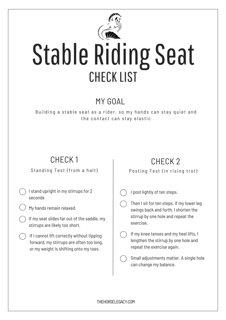 Spot posture issues fast and ride quieter with a printable rider position checklist.